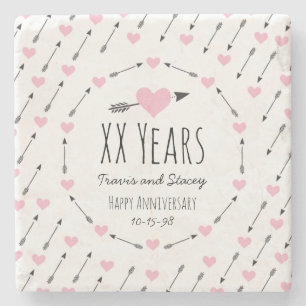 Personalisiertes Hochzeitstag - Herz und Pfeile Steinuntersetzer