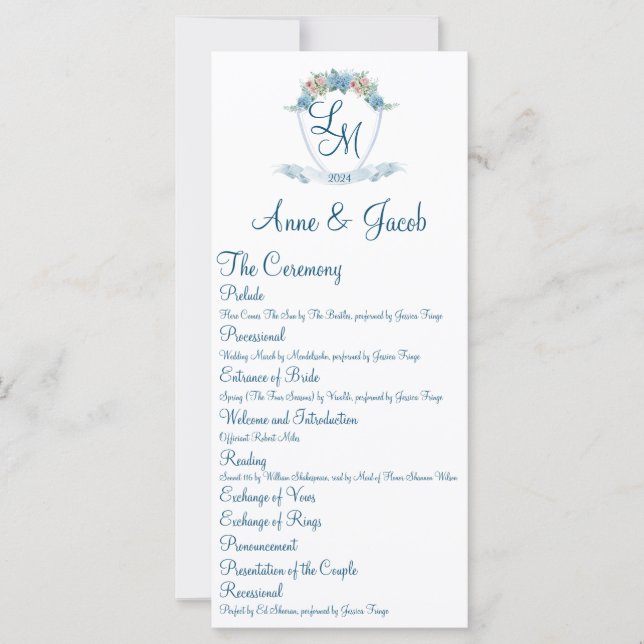 Personalisiertes HochzeitsWappen mit Hydrangeas (Vorderseite)