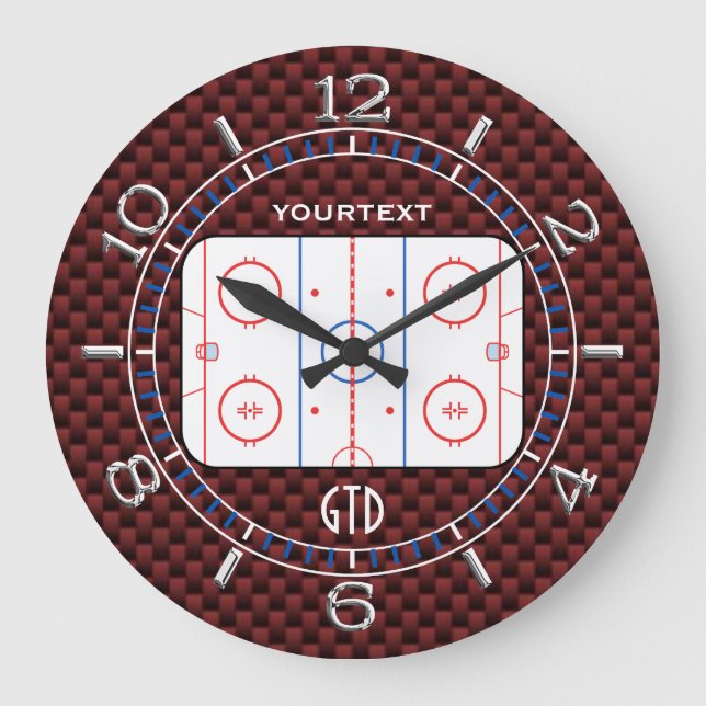 Personalisiertes Hockey-Eisbahnen-Diagramm-rote Große Wanduhr (Vorderseite)