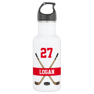 Personalisiertes Hockey-Spieler-Namen-Zahl-Rot Edelstahlflasche