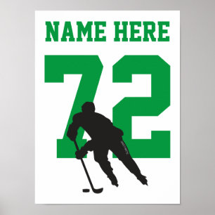 Personalisiertes Hockey-Spieler-Zahl-Grün Poster