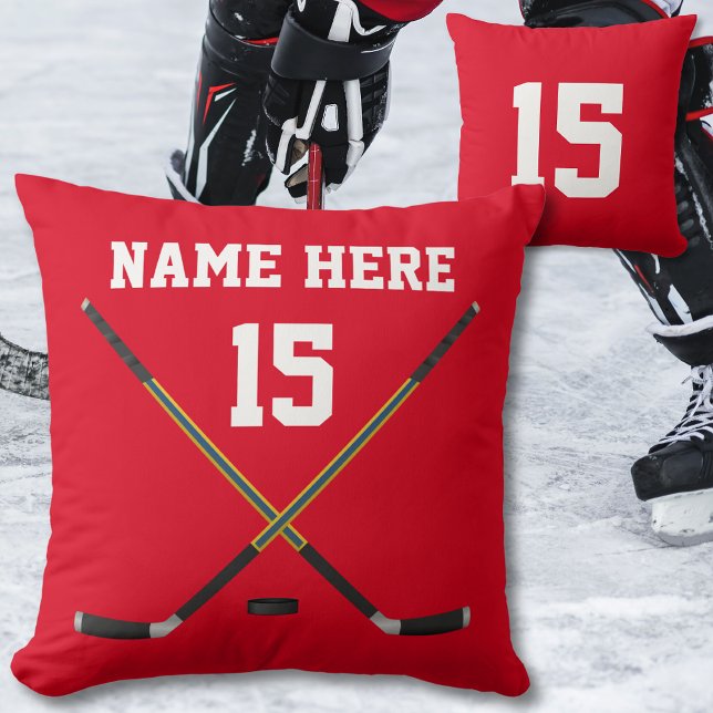 Personalisiertes Hockkissen, NAME, NUMMER, FARBEN Kissen (Red and White, Hockey Throw Pillow. Hockey Sticks. Hockey team gifts. Senior night Hockey ideas. )