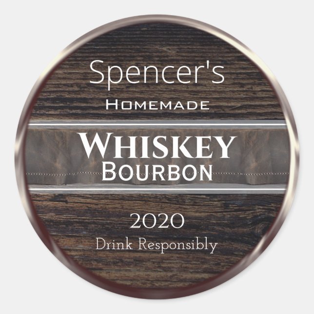 personalisiertes Holz, Metall und Leder Runder Aufkleber (Vorderseite)