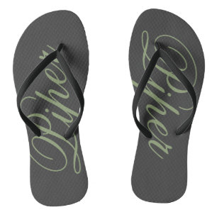 Personalisiertes Holzkohlen-Grau u. Olive drehen Flip Flops