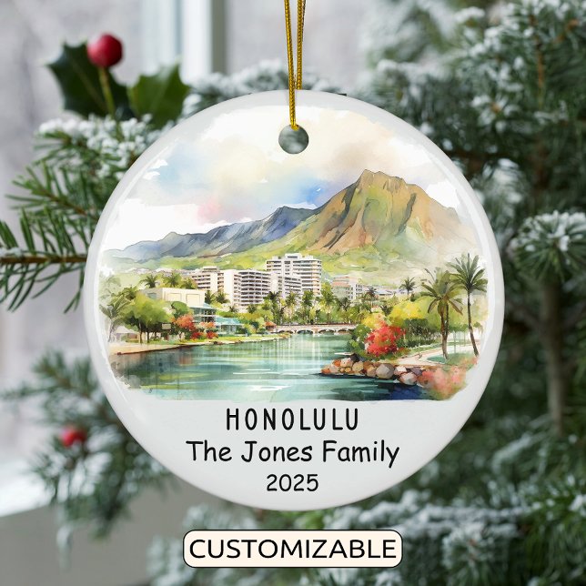 Personalisiertes Honolulu-Ornament, Hawaii Keramik Ornament (Von Creator hochgeladen)