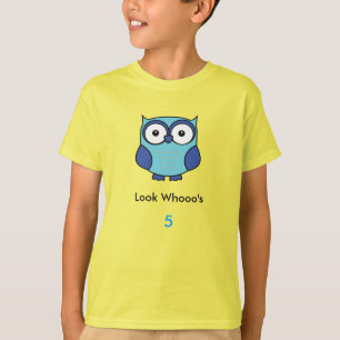 Personalisiertes Hoot Owl Birthday Blue mit Namens T-Shirt