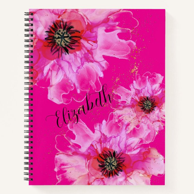 Personalisiertes Hot Pink mit zarten Blume Notizbuch (Vorderseite)