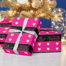 Personalisiertes Hot Pink Schwarz Gold Herz Weihna