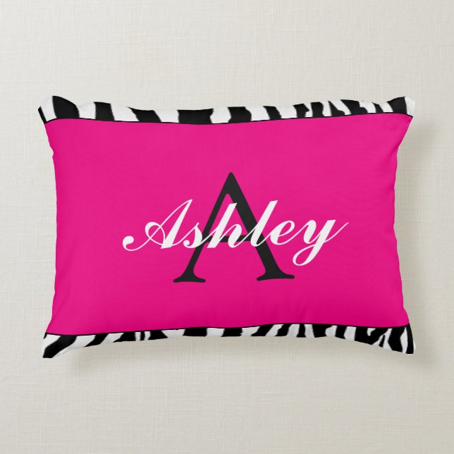 Personalisiertes Hot Pink und Zebra Dekokissen (Vorderseite)