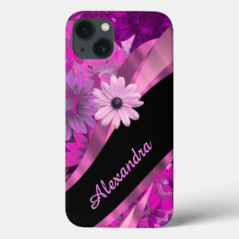 Personalisiertes hübsch rosa Blumenmuster iPhone 13 Hülle