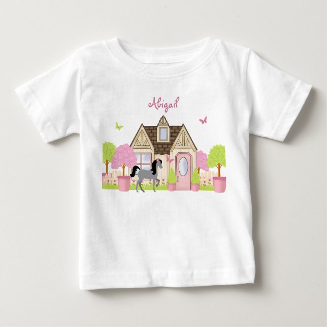 Personalisiertes Hübsches Gartenpferd Langschläfer Baby T-shirt (Vorderseite)
