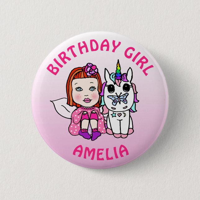 Personalisiertes Hübsches Mairy Unicorn Button (Vorderseite)