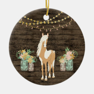 Personalisiertes Hübsches Pferd und Blume Rustikal Keramik Ornament