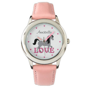 Personalisiertes Hübsches Pferd und rosa Liebe Armbanduhr