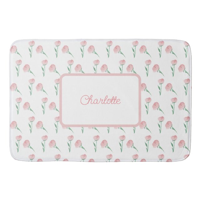 Personalisiertes Hübsches Preppy Peony Tischset Badematte (Vorderseite)