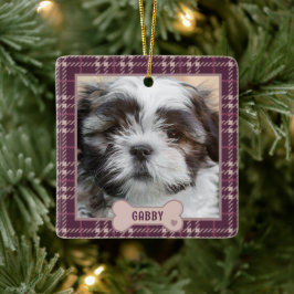 Personalisiertes hübsches rosa Plaid-Weihnachten f Keramikornament