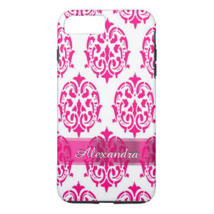 Personalisiertes hübsches Rosa und weißer Damast Case-Mate iPhone Hülle
