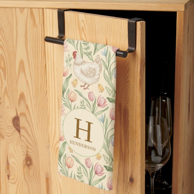 Personalisiertes Hühner-Monogramm-Küchentuch Geschirrtuch (Drittel gefaltet)