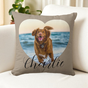 Personalisiertes Hund Foto Schrift Taupe Süßes Her Kissen