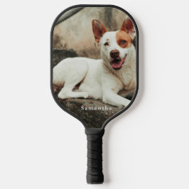 Personalisiertes Hunde-Foto Familienname Pickleball Schläger