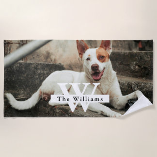 Personalisiertes Hunde-Foto Familienname Strandtuch