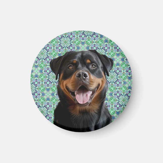 Personalisiertes Hunde-Foto Grüner Mandala-Muster Magnet (Vorne)