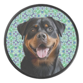 Personalisiertes Hunde-Foto im grünen Mandala-Must Eishockey Puck