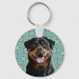 Personalisiertes Hunde-Foto im grünen Mandala-Must Schlüsselanhänger