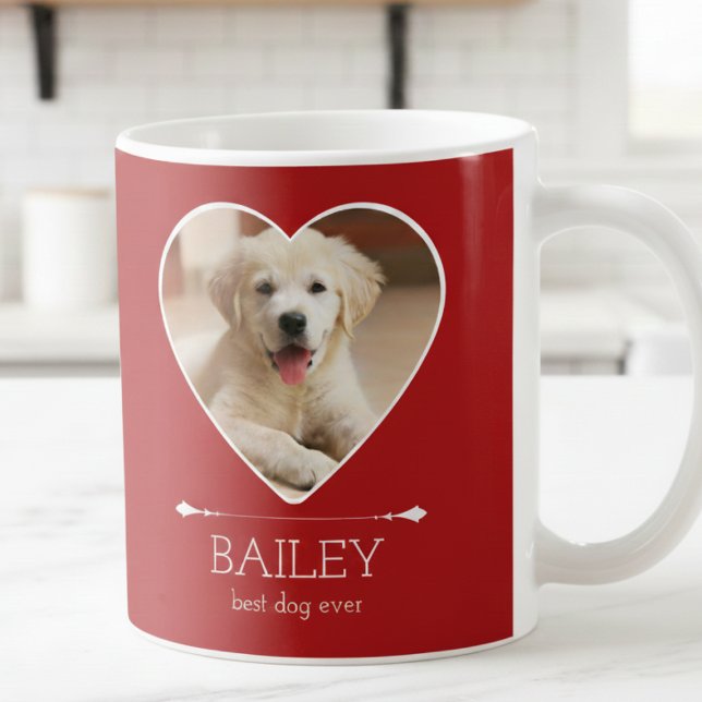 Personalisiertes Hunde-Foto Kaffeetasse (cute red best dog ever mug with custom puppy dog photo in heart frame, gift for dog parents )