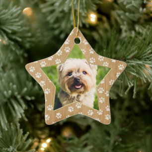 Personalisiertes Hunde-Foto Stern Pfotenabdrücke F Keramik Ornament