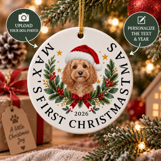 Personalisiertes Hunde-Foto-Weihnachts-Santa-Hut Keramik Ornament