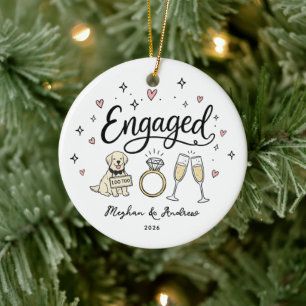 Personalisiertes Hunde-Verlobungs-Ornament Keramik Ornament