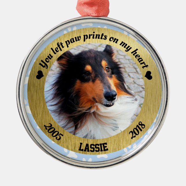 Personalisiertes Hundedenkmal - Blaue und goldene  Ornament Aus Metall (Vorne)