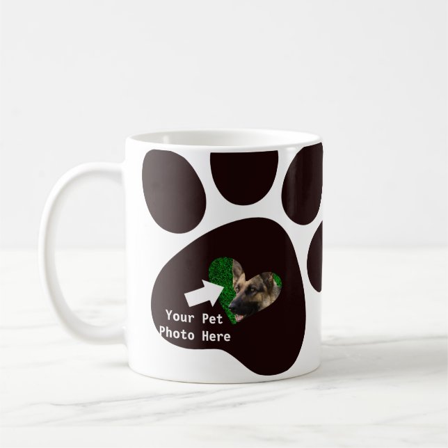 Personalisiertes Hundefutter Foto Herz k-9 Hund Kaffeetasse (Links)