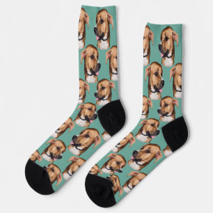 Personalisiertes Hundegesichtsfoto Türkis Süß Lust Socken