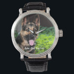 Personalisiertes Hundehund-Foto, Hundename Armbanduhr<br><div class="desc">Personalisieren Sie diesen Sake mit Ihrem hochgeladenen Foto der Deutschen Schäferhütte und ihrem Namen (kann auch jedes Foto hochladen und mit jedem Text personalisiert). Im Text steht "Bester Hund je" oder fügen Sie Ihren eigenen Text hinzu - Wir Liebe "Hundenname", Hundefrist oder Tag der Übergabe. Klicken Sie einfach auf "Anpassen",...</div>