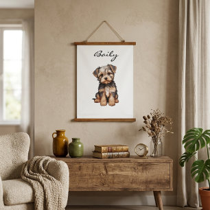 PERSONALISIERTES HUNDEPORTRAIT-BANNER-MORKIE KUNST WANDTEPPICH MIT HOLZRAHMEN