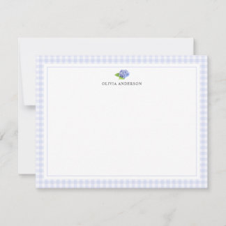 Personalisiertes Hydrangea-Gingham-Rand-Papier Mitteilungskarte