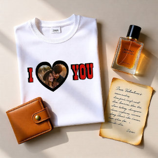 Personalisiertes I Love You Foto Herz Valentinstag T-Shirt