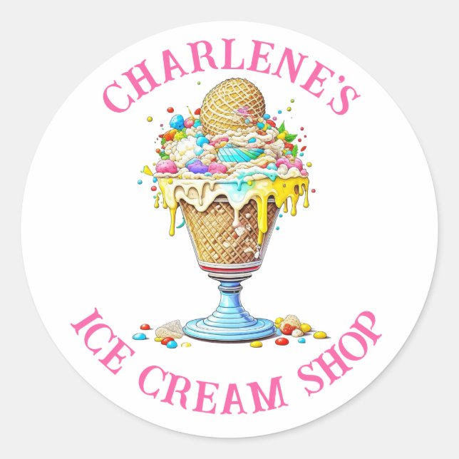 Personalisiertes Ice Cream Shop Business Runder Aufkleber (Vorderseite)