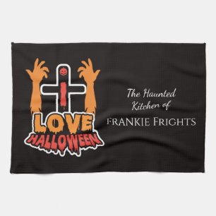 Personalisiertes Ich liebe Halloween Verflucht Geschirrtuch
