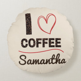 Personalisiertes Ich liebe Kaffee Rundes Kissen