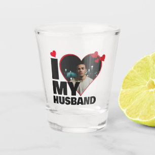 Personalisiertes Ich liebe meinen Mann Herz Foto Schnapsglas