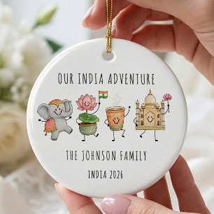 Personalisiertes Indien-Familienreise-Ornament Keramik Ornament