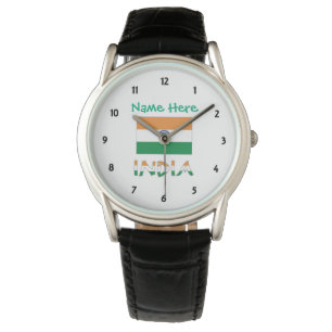 Personalisiertes Indien-Flagge-Schwarz-Leder-Gesch Armbanduhr