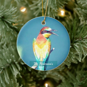 Personalisiertes individuelles farbenfrohes Vogel- Keramik Ornament