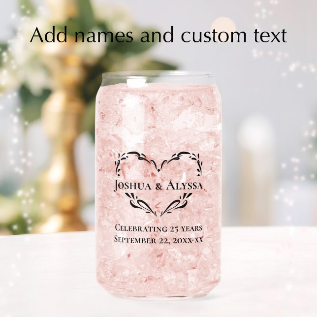 Personalisiertes individuelles Text-Jubiläums-Ande Dosenglas (Personalize this stylish glass can for a unique 25th wedding anniversary gift.
)