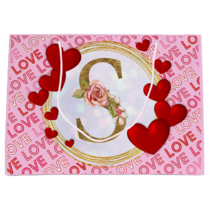 Personalisiertes initiales Blumenmonogramm und rot Große Geschenktüte