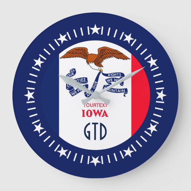 Personalisiertes Iowa-Staatsflaggendesign auf Große Wanduhr (Vorderseite)