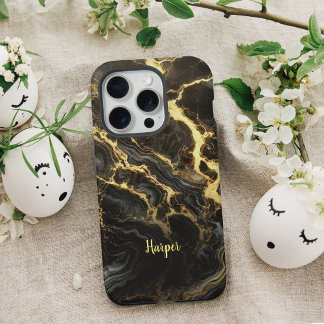 Personalisiertes iPhone Case mit Black Gold Marble 15 Pro Hülle